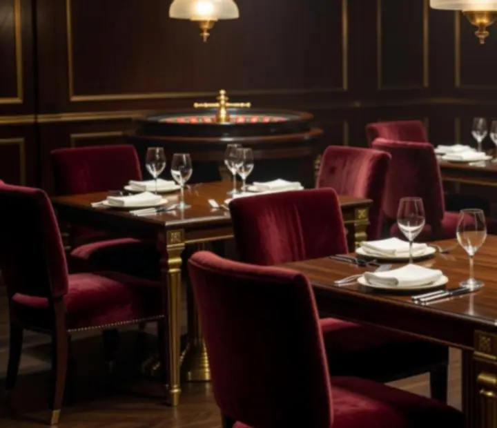 Eleganckie wnętrze restauracji przygotowane na luksusowy wieczór casino