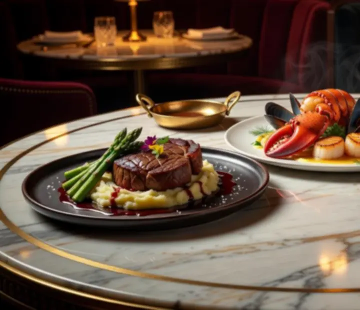 Zestaw wykwintnych dań głównych fine dining w restauracji Nocarivesta