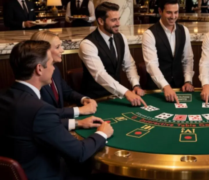 Profesjonalnie przygotowane stoły do pokera, ruletki i blackjacka z elegancką obsługą