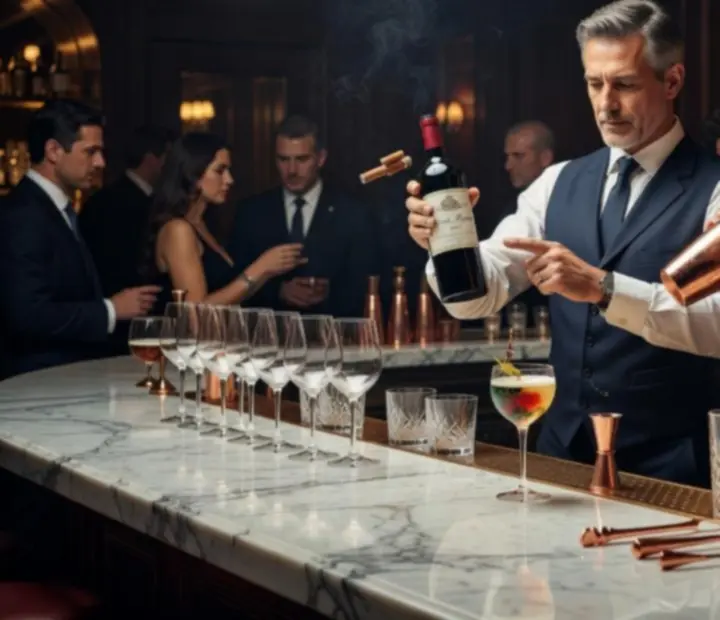 Sommelier serwujący wino i koktajle w eleganckiej restauracji